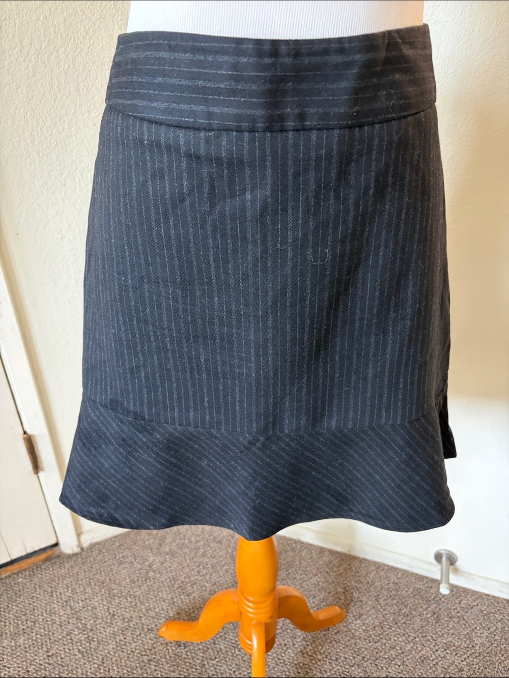 Banana Republic Black Pinstripe A-Line Ruffle Hem Skirt